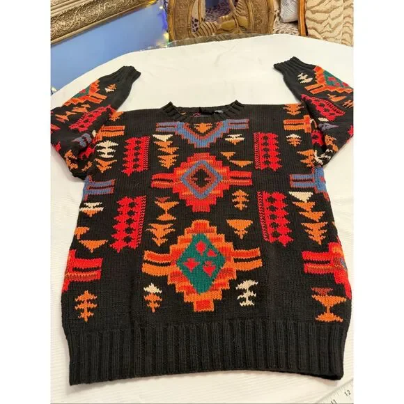 Hammacher Schlemmer Vintage Colorful Aztec Western Style Knit Sweater Size Large
